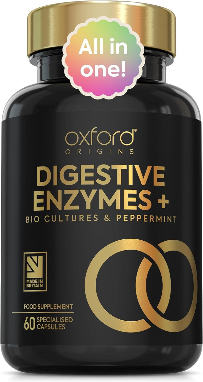 10-In-1 Digestive Enzyme Supplements | Made in the UK | Probiotics & Peppermint Oil for Gut Health, Bloating Relief and Belly Reduction | One Vegan Capsule per Meal | 90 Capsules
