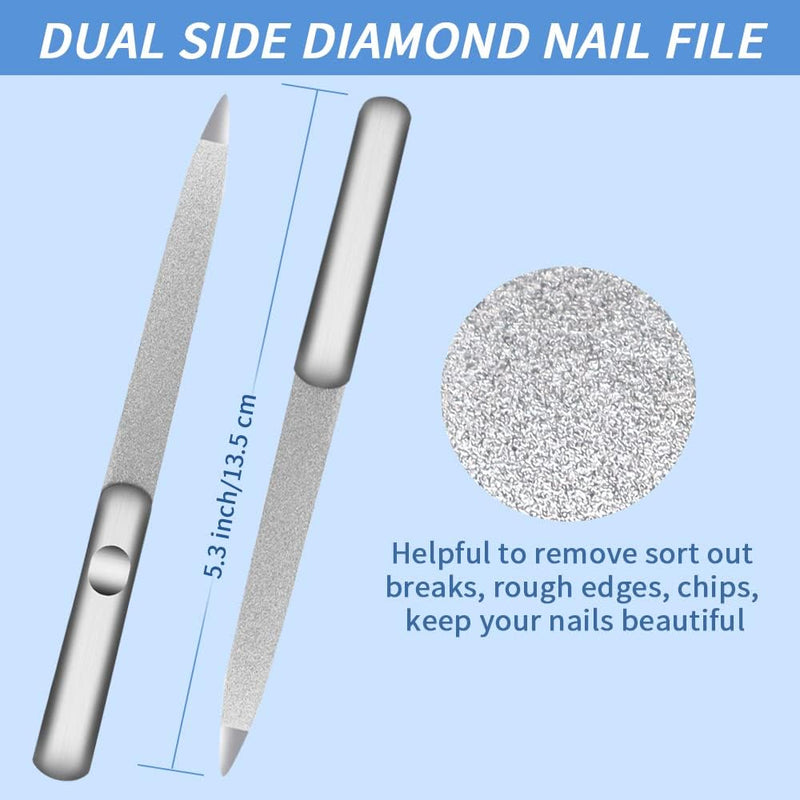 Professional Double Sided Metal Nail Files - Stainless Steel for Fingernails & Toenails, Diamond Nail Files for Home, Salon & Travel Use