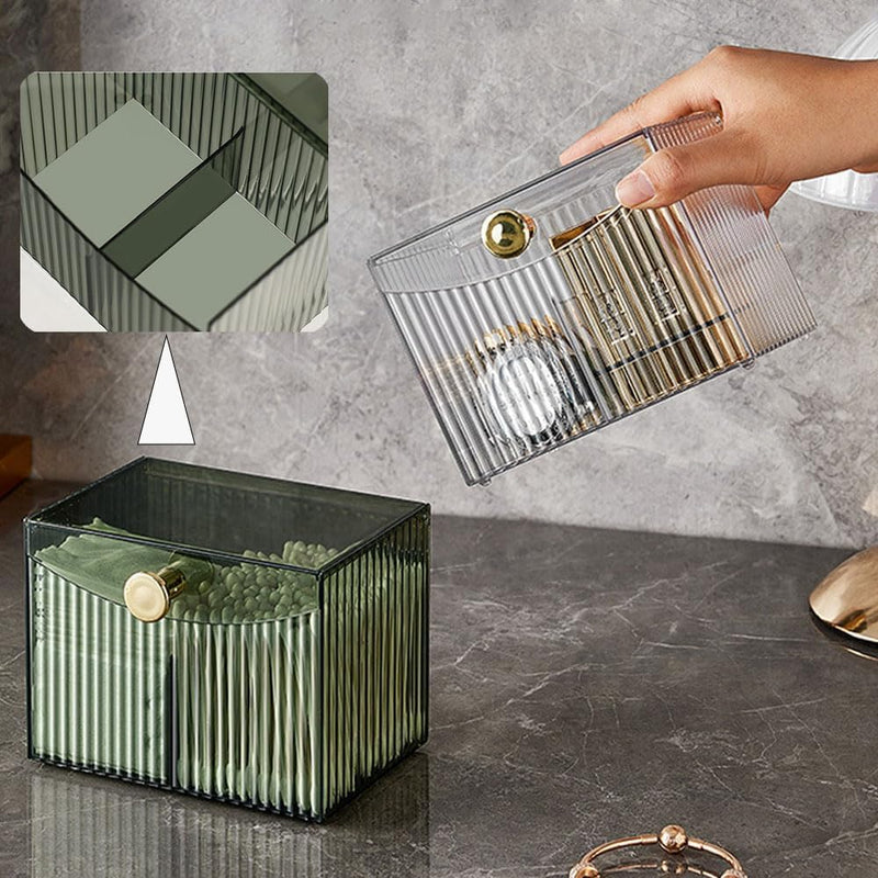 Cotton Pad Dispenser, Acrylic Cotton Buds Storage Container with Lid, PP + ABS Material, Green, Cosmetic Organizer