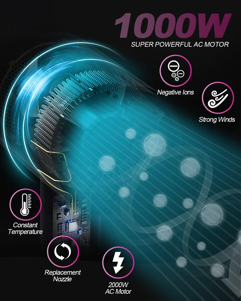 Hair Dryer 2000W - Lightweight Ionic Hairdryer with 2 Speeds, 3 Heat Settings & Cool Shot - Compact Professional Blow Dryer for Women & Men