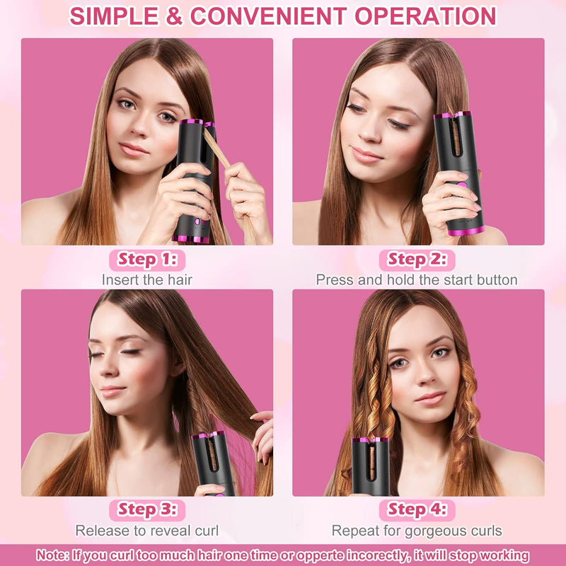 Cordless Curling Iron - Automatic Hair Curler with Built-In Rechargeable Battery, 6 Adjustable Temperature Setting Ceramic Professional Hair Curler for Long & Short Hair Stylingtyling