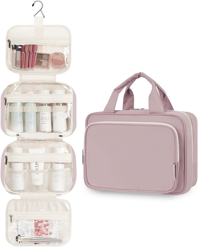 Hanging Travel Toiletry Bag for Women Wash Bag Cosmetics Makeup Bag Organizer for Travel Size Accessories (Dusty Rose (Medium))
