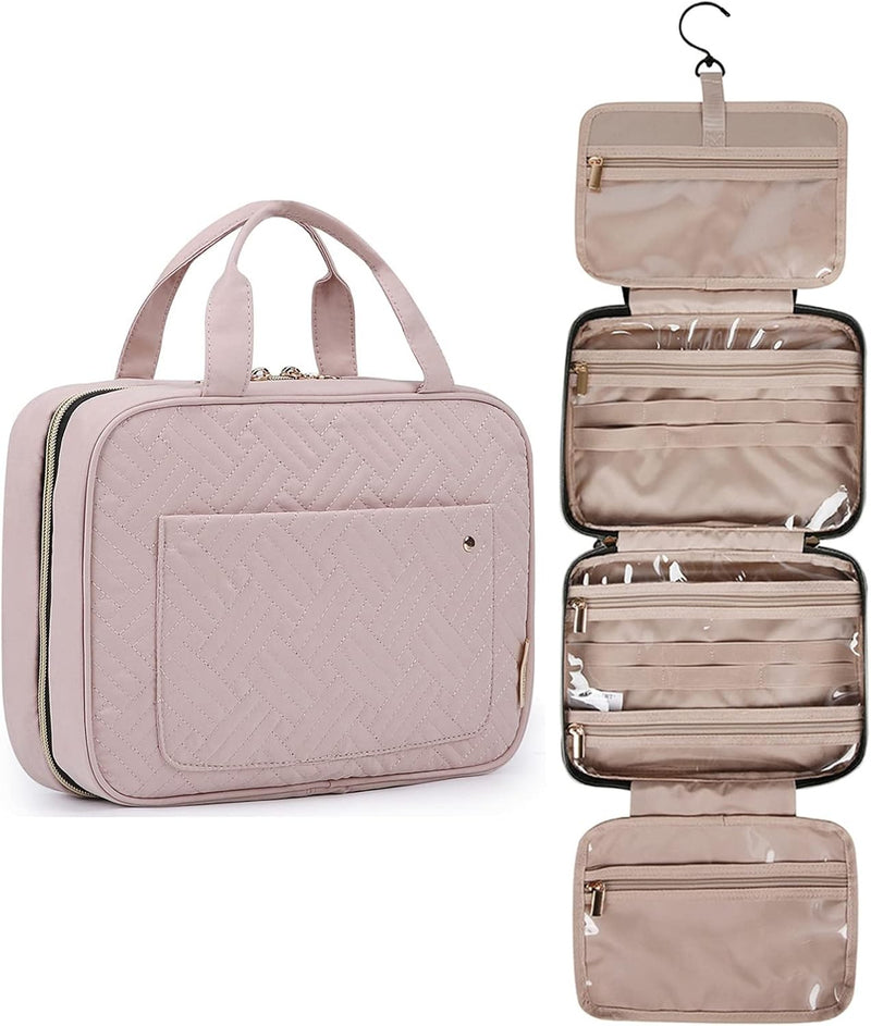 Hanging Toiletry Bag Travel Large Capacity Wash Bag Womens Makeup Cosmetic Bag, Travel Accessories for Full Sized Container (Medium-Pink)
