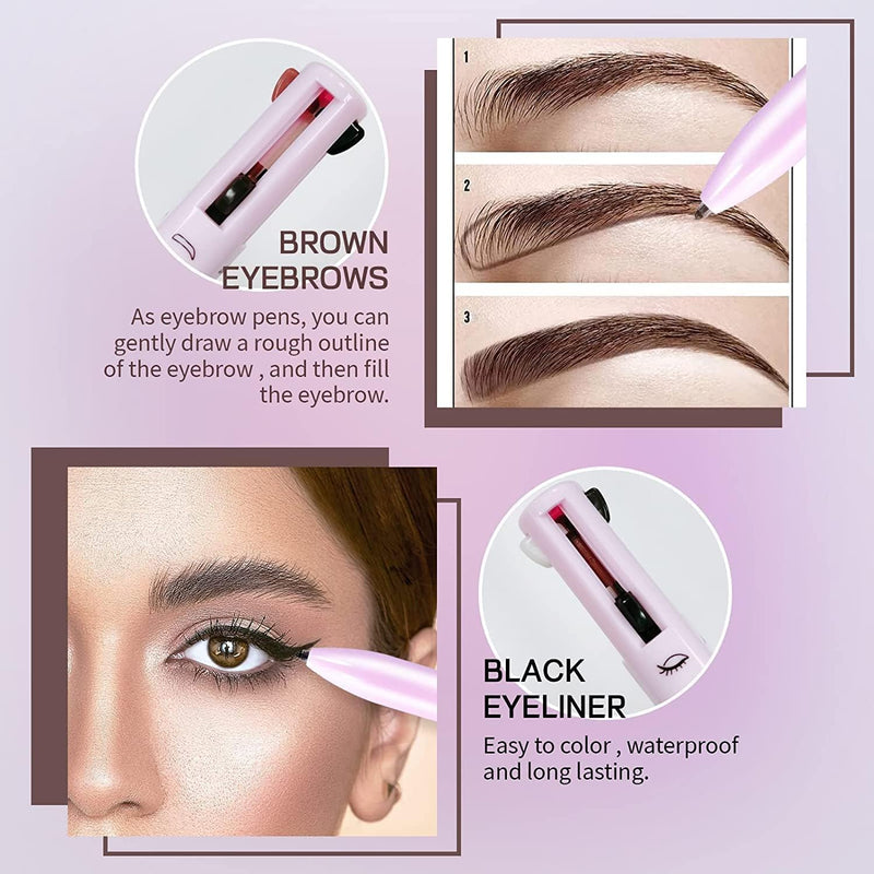 4-In-1 Makeup Pen, Eye Liner, Brow Liner, Lip Liner, & Highlighter Pen, Waterproof All in One Makeup Pen Eye Long-Lasting 4 Color Multi-Function Makeup Beauty Pencil