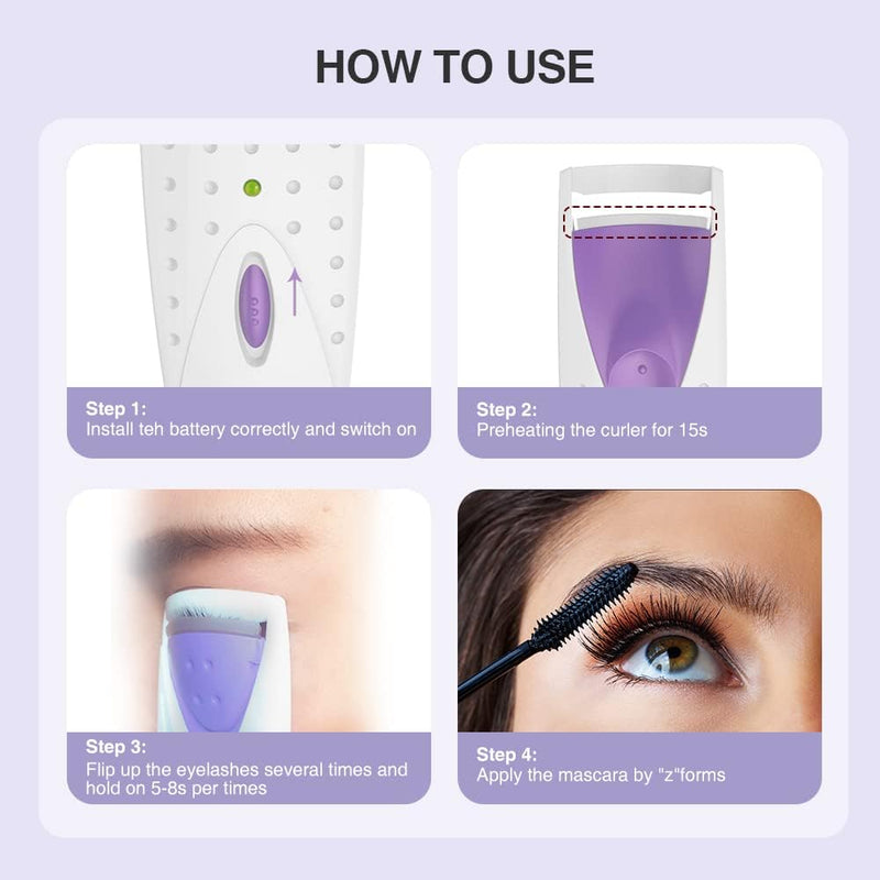 Electric Eyelash Curler, Heated Eyelash Curler with Smart Silicone Heating Pads AG-2003B (Purple)