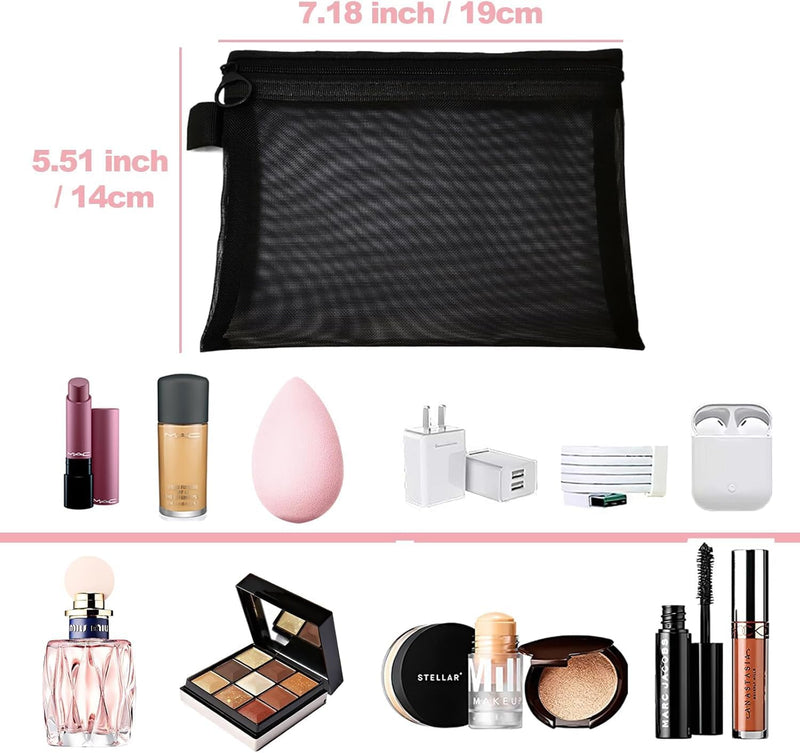 5 Pcs Small Makeup Bag for Handbag,Mesh Makeup Bags for Handbag, Cosmetic Pouch Bags with Zipper, Bag Organiser Pouches for Cosmetics Toiletries, Holiday Travel Essentials for Kids Women Men (Black)
