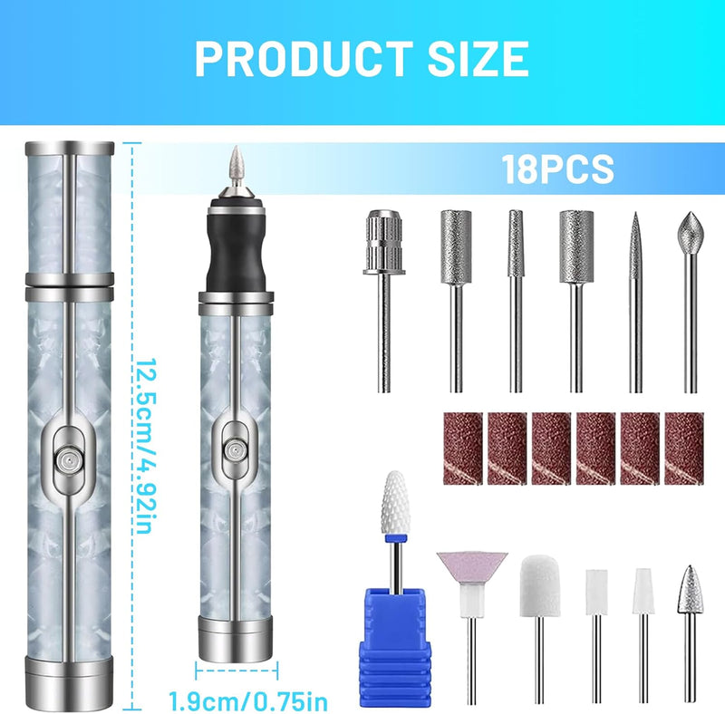 Electric Nail File for Thick Toe Nails, 4 Speeds Nail Grinder for Thick Toenails Set for Various Nails and Shapes (18 Grinding Heads)
