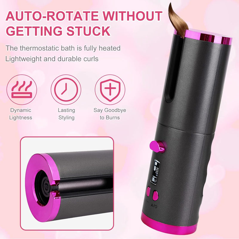 Cordless Curling Iron - Automatic Hair Curler with Built-In Rechargeable Battery, 6 Adjustable Temperature Setting Ceramic Professional Hair Curler for Long & Short Hair Stylingtyling