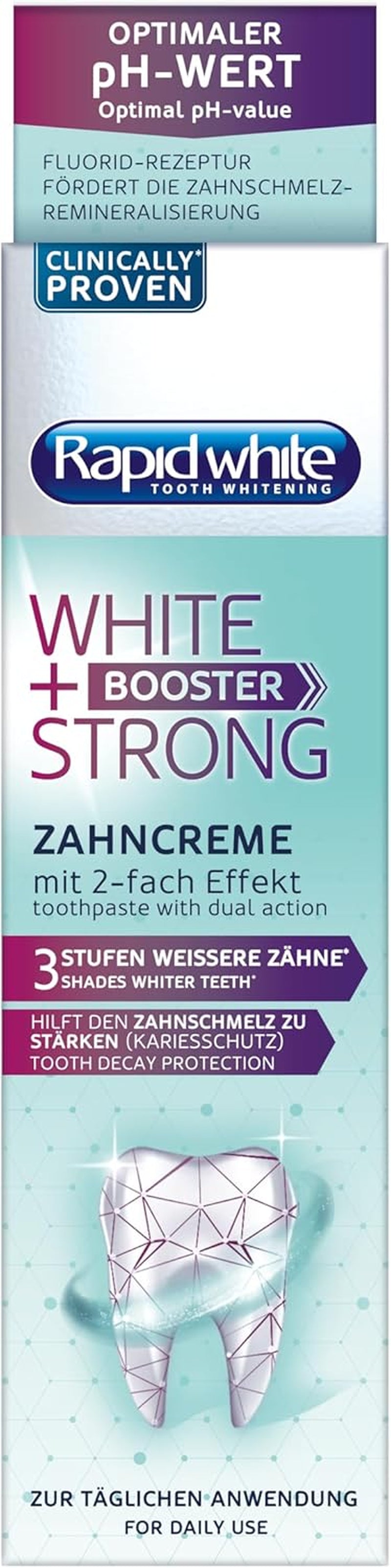 Booster White & Strong Dual Action Toothpaste 75Ml | 3 Shades Whiter in 1 Use | Includes Fluoride | Prevents Tartar & Plaque Build up | Mint Flavour | Clinically Proven