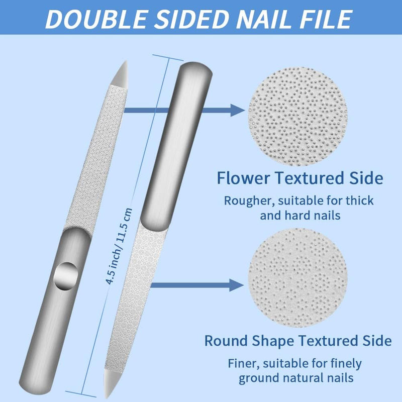 Professional Double Sided Metal Nail Files - Stainless Steel for Fingernails & Toenails, Diamond Nail Files for Home, Salon & Travel Use