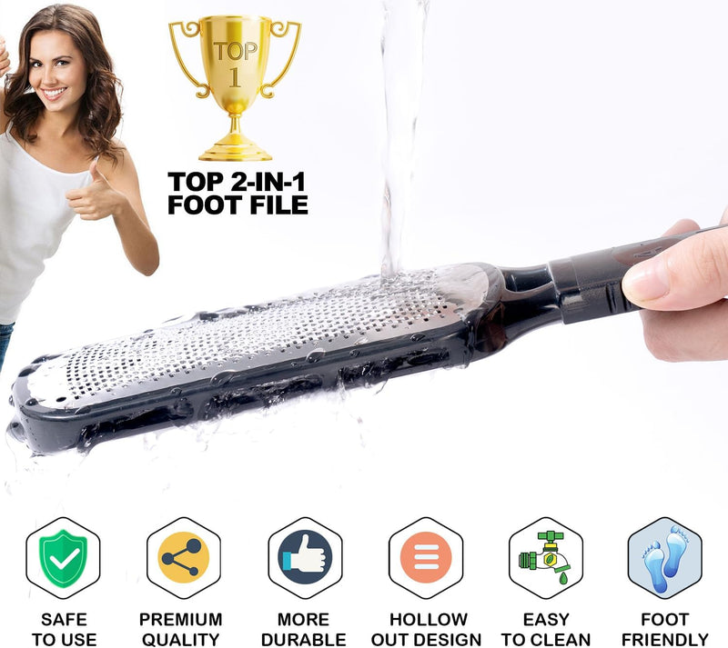 2 in 1 Foot File Scraper Hard Skin Remover, Professional Double Sided Metal Callus Remover for Feet Scrubber Rasp Pedicure Tool - 1 Pack