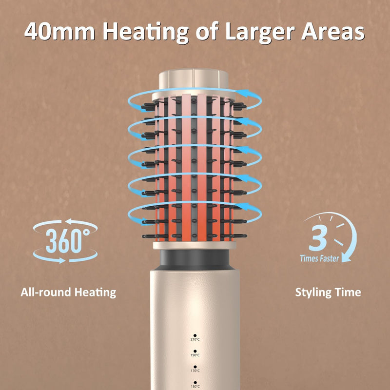 3 in 1 Hot Hair Curler and Straightener Brush, 40Mm, 4 Temperatures, USB Rechargeable (Blue)