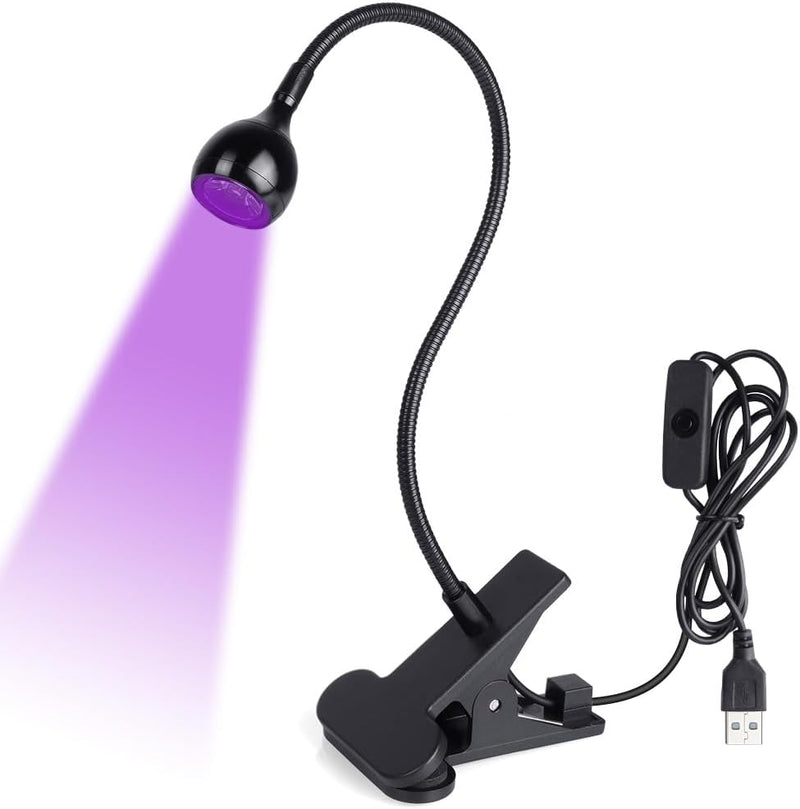 Mini UV Nail Lamp, Small LED Lamps for Gel Nails, 3W UV Glue Curing Lamp with Securing Clip, Rotatable & Rechargeable Mini Nail Dryer, Portable LED Nail Light, Gift for Women Nail Art (Black)