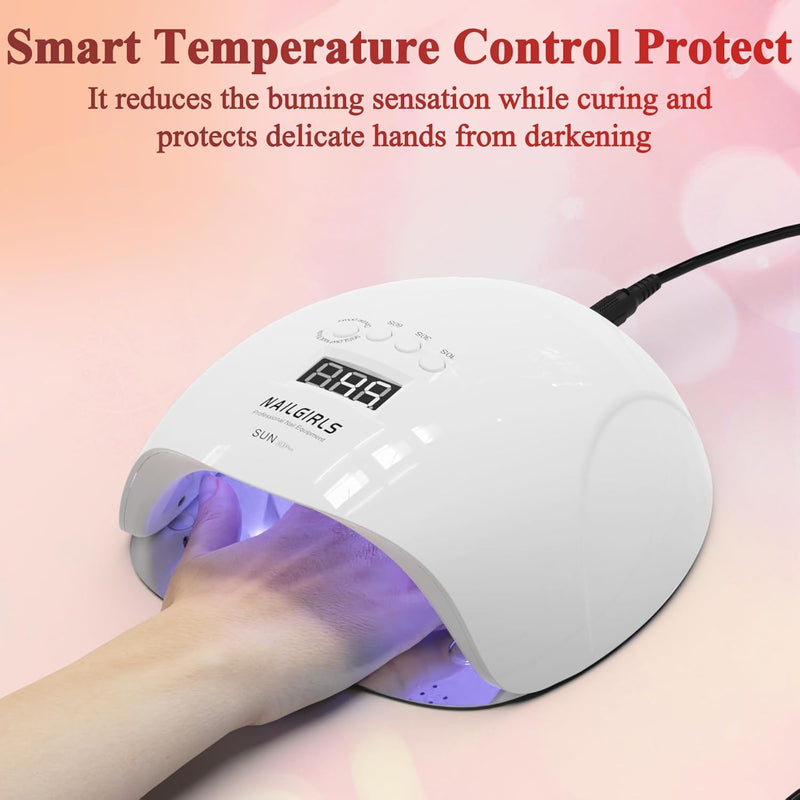UV LED Nail Lamp, 150W Gel Polish Nail Dryer, 4 Timer Presets, Auto Sensor, Detachable Base, Nail Art Tools for Fingernail
