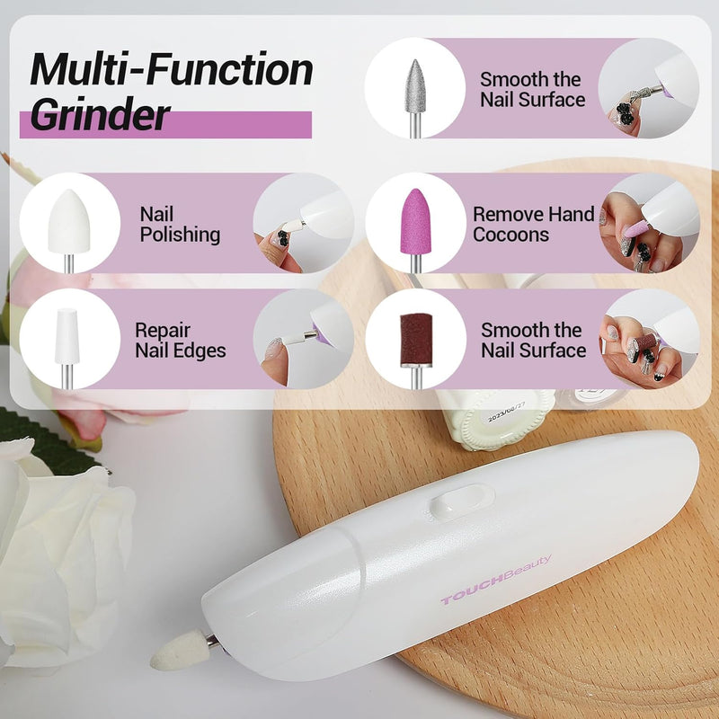 Electric Nail Drill, 5 in 1 Manicure & Pedicure Set Electric Nail Files with LED Light for Acrylic Nails with Buffer, Polisher, Shine, Sharper AG-1333 (Purple)