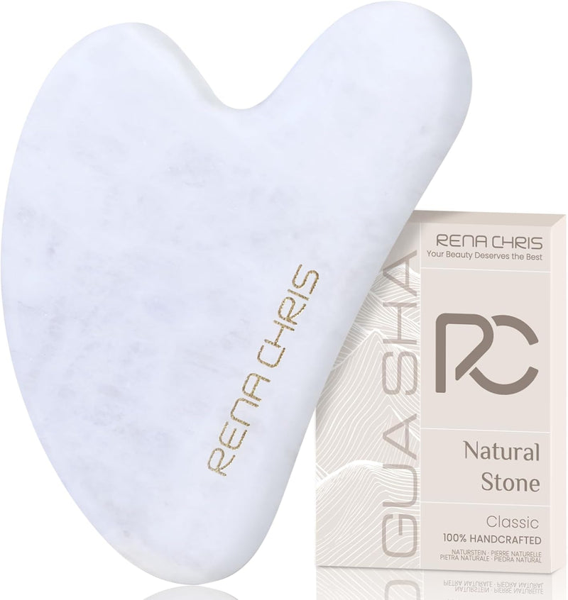 Gua Sha Facial Tools, Natural White Jade Gua Sha Stone, Face Guasha Tool for Jawline Sculpting and Puffiness Reducing, Guasha Massage Tool, Skin Care Gift - White