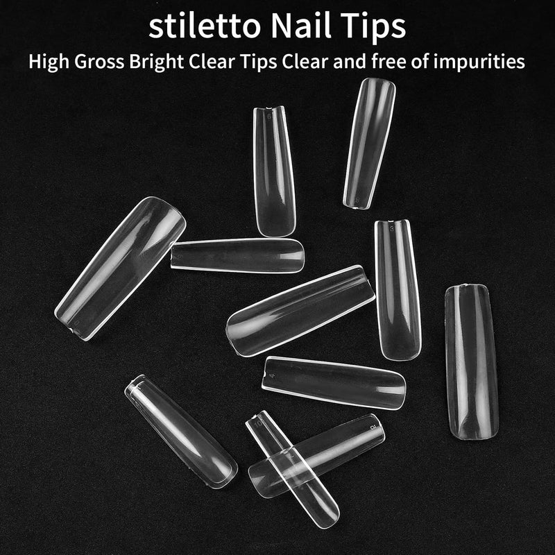 240 Pcs Clear Extra Long Nail Tips, Full Cover False Artificial Nail Tips, Press on Nails, Ballerina French Fake Nails Tip for Manicure Salon (Clear)