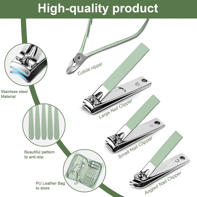 Manicure Set,12Pcs Nail Clippers Set Professional Nail Kit Stainless Steel Nail Care Tools Pedicure Kit Manicure Set with PU Leather Bag Gift for Men Women