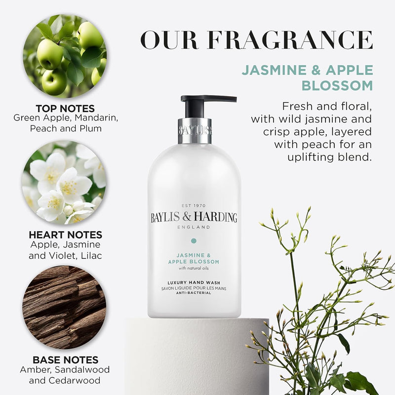 Jasmine & Apple Blossom Anti-Bacterial Hand Wash 1 Litre Refill Pouch (Pack of 3) - Vegan Friendly