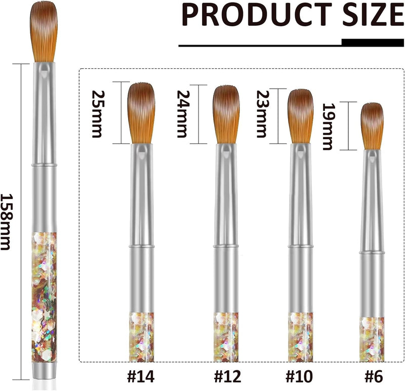 4PCS Acrylic Nail Brushes Set, Nails Art Brush for Nail Extension & Carving Size (19/23/24/25Mm)