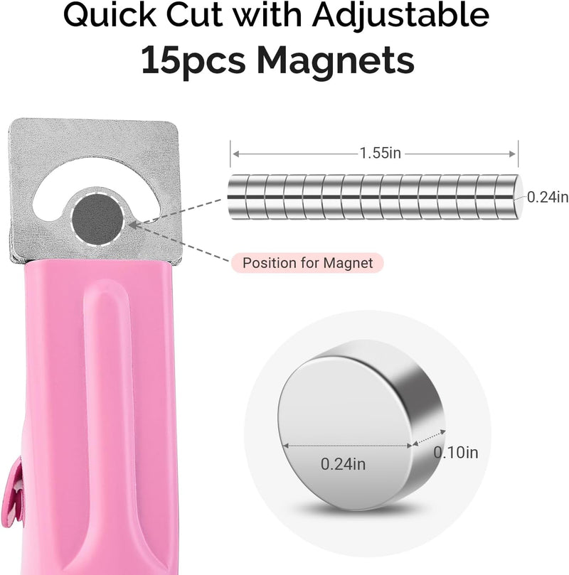Acrylic Nail Clippers with 15Pcs Magnets Tip Cutters for Fake Gel Nails Sharp Professional Manicure Pedicure with Length Measurement Trimmer Nail Care Tools (Pink)
