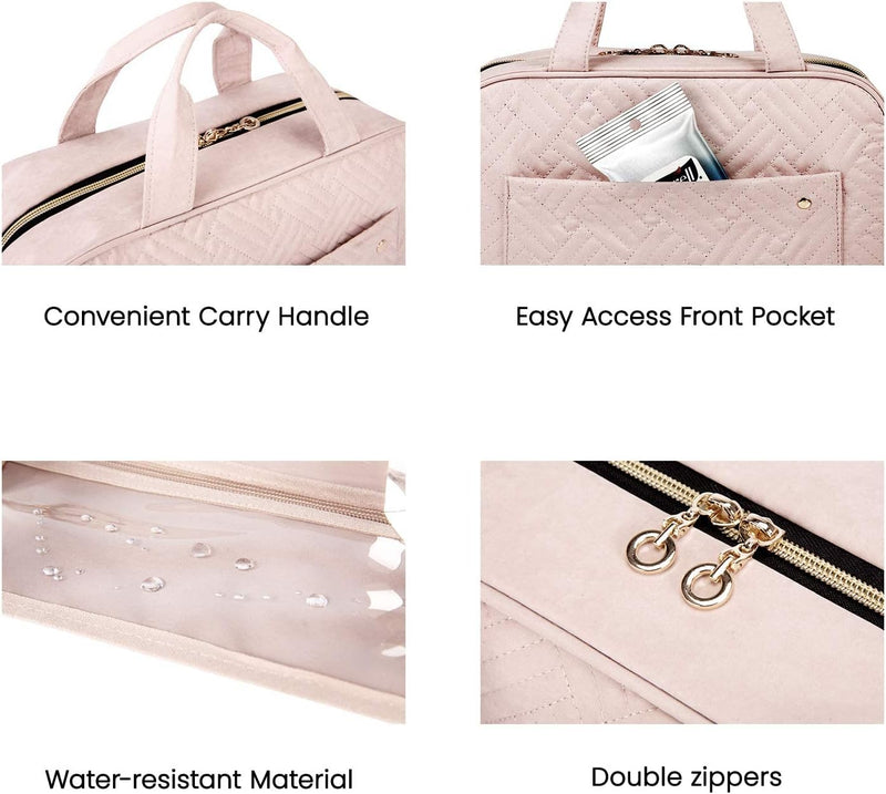 Hanging Toiletry Bag Travel Large Capacity Wash Bag Womens Makeup Cosmetic Bag, Travel Accessories for Full Sized Container (Medium-Pink)