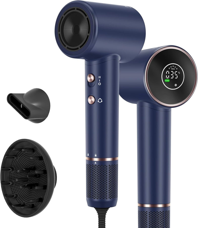 Air-Sonic Hair Dryer,  HD-LED Display Hairdryer with 110,000RPM Brushless Motor, 200 Million Negative Ionic Hairdryers, 25M/S Air Flow for Fast Drying (Blue)