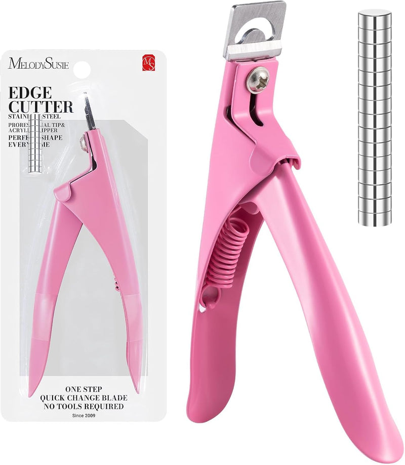 Acrylic Nail Clippers with 15Pcs Magnets Tip Cutters for Fake Gel Nails Sharp Professional Manicure Pedicure with Length Measurement Trimmer Nail Care Tools (Pink)