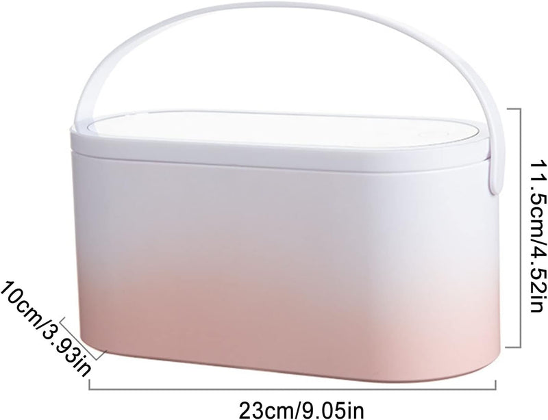 Portable LED Makeup Box,  Women Travel Makeup Box Organiser Storage with Led Mirror Travelling Toiletry (Pink Gradient)