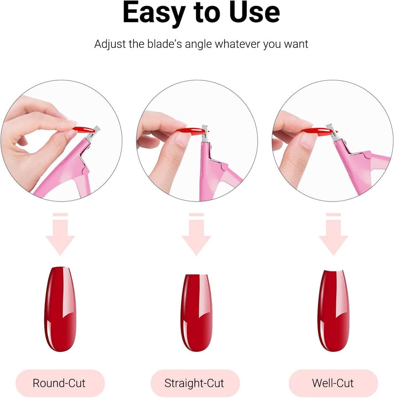 Acrylic Nail Clippers with 15Pcs Magnets Tip Cutters for Fake Gel Nails Sharp Professional Manicure Pedicure with Length Measurement Trimmer Nail Care Tools (Pink)