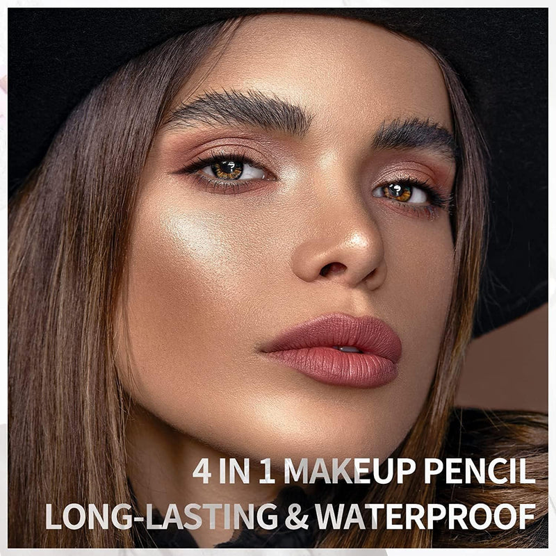 4-In-1 Makeup Pen, Eye Liner, Brow Liner, Lip Liner, & Highlighter Pen, Waterproof All in One Makeup Pen Eye Long-Lasting 4 Color Multi-Function Makeup Beauty Pencil